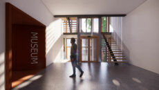 Schets van nieuwe museum met trappenhuis