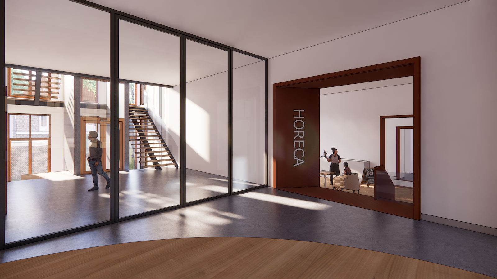 Schets van nieuwe museum met trappenhuis en horeca