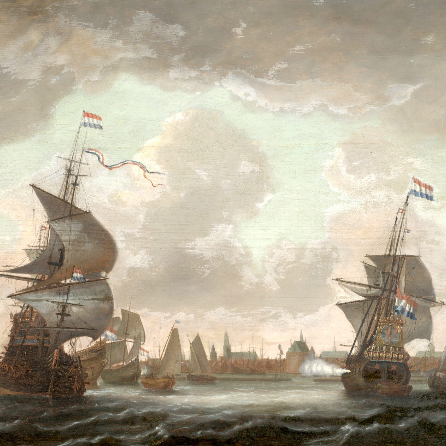 Schilderij met 17e-eeuwse schepen