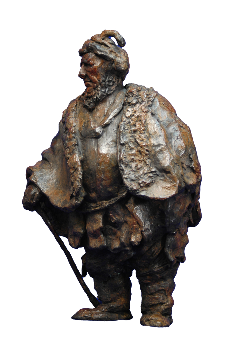 Perzische oudere man met stok in brons