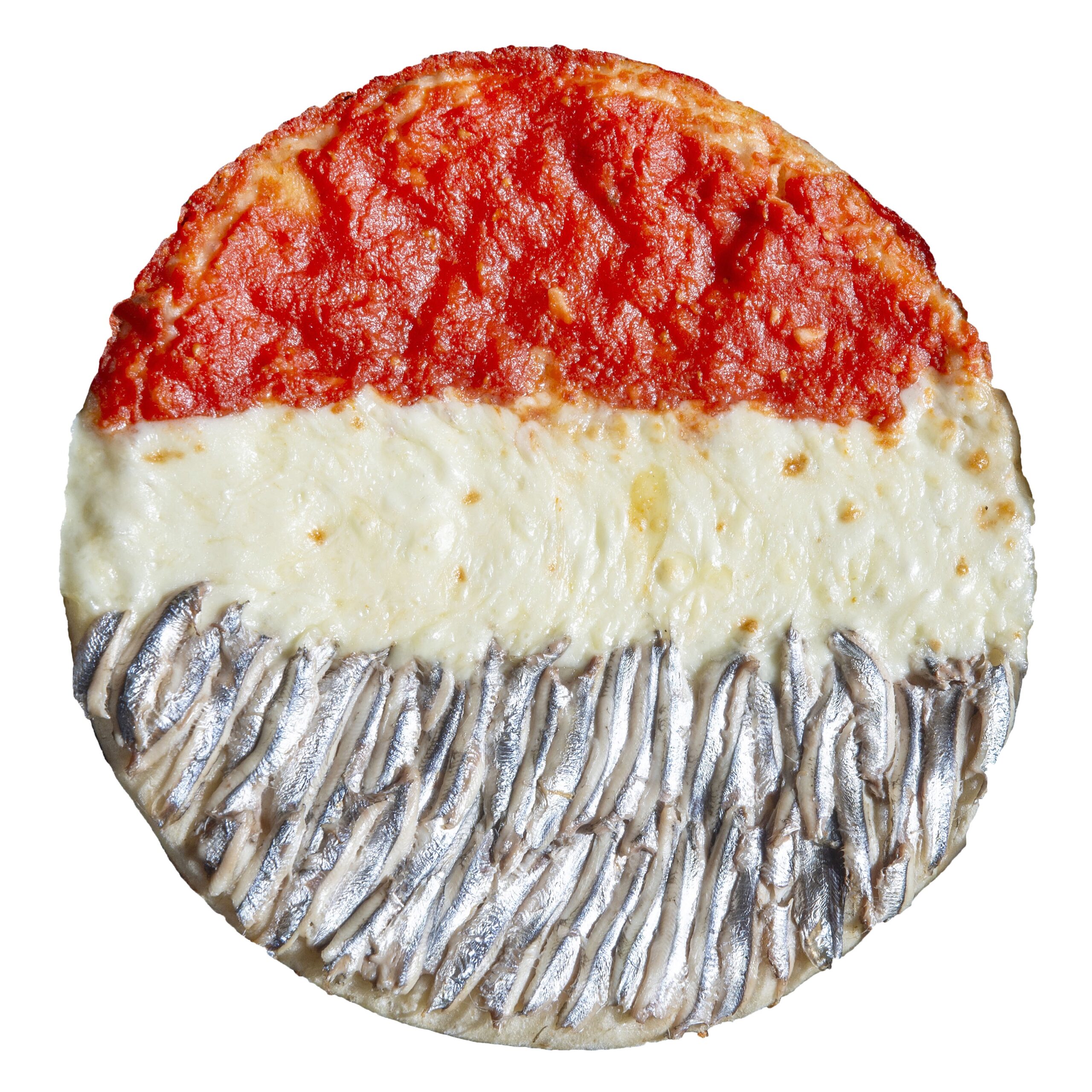 Pizza, tomaat, ui, sardines als Nederlandse vlag